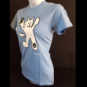 MAXIMSART Blue Cat T-shirt American Apparel